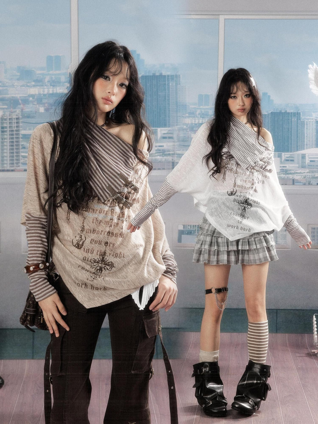 ALL iN plan Light Luxury Batwing Slanted Neck Soft Breathable Women Long Sleeve T-Shirts