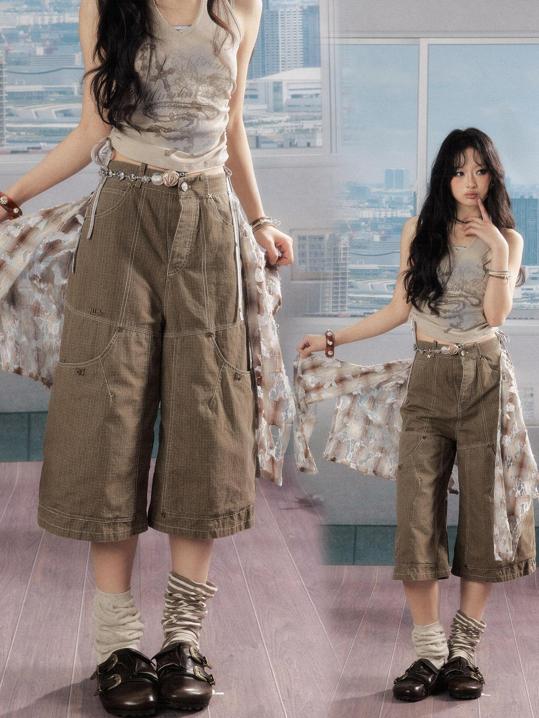 ALL iN plan Lightweight Cotton Casual Wide Leg Natural Waist Khaki Pants