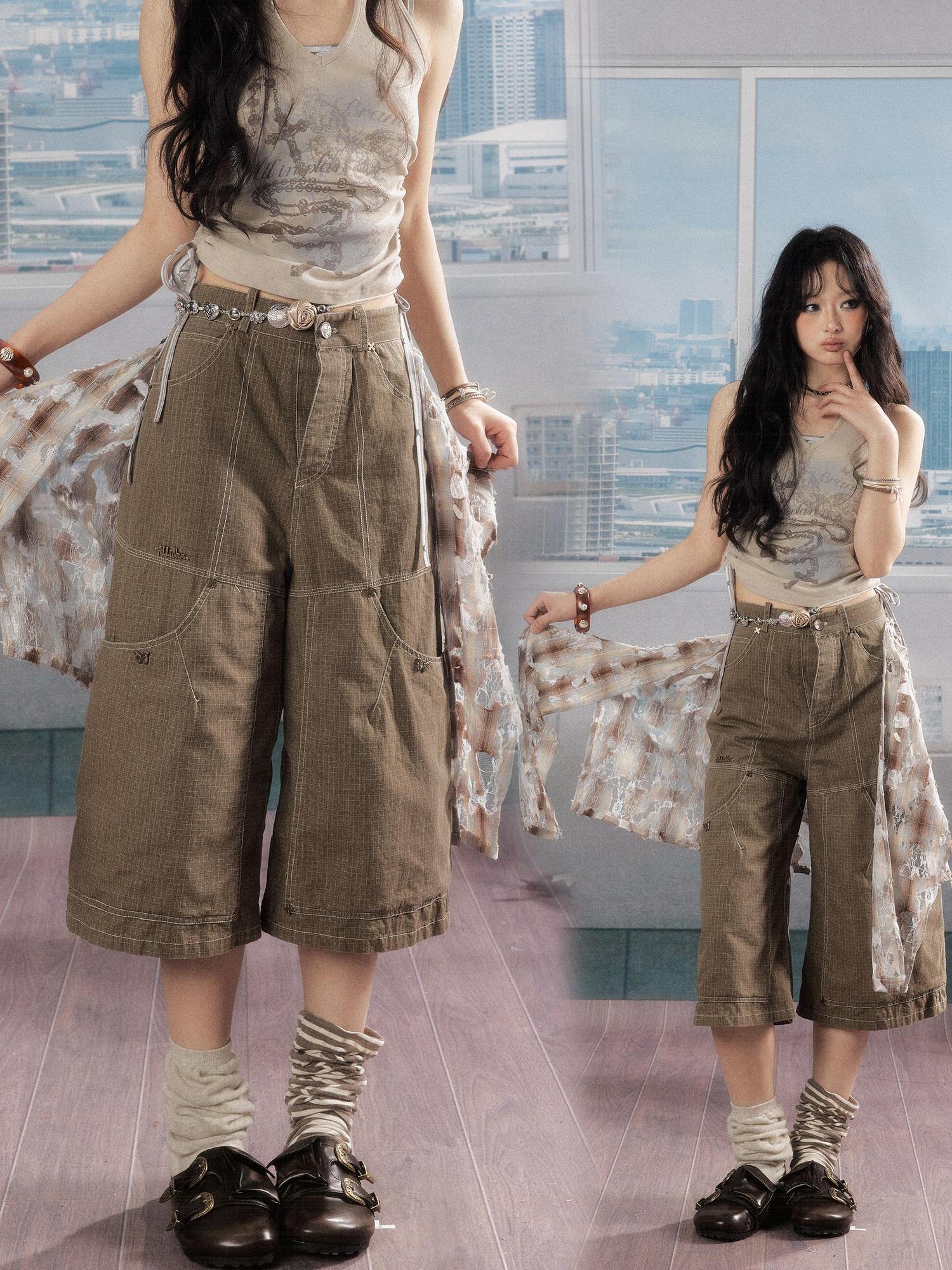 ALL iN plan Lightweight Cotton Casual Wide Leg Natural Waist Khaki Pants