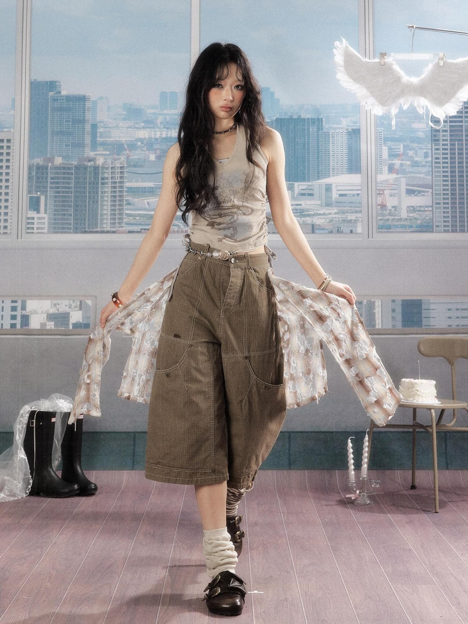 ALL iN plan Lightweight Cotton Casual Wide Leg Natural Waist Khaki Pants