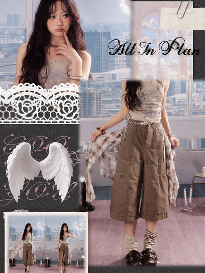 ALL iN plan Lightweight Cotton Casual Wide Leg Natural Waist Khaki Pants
