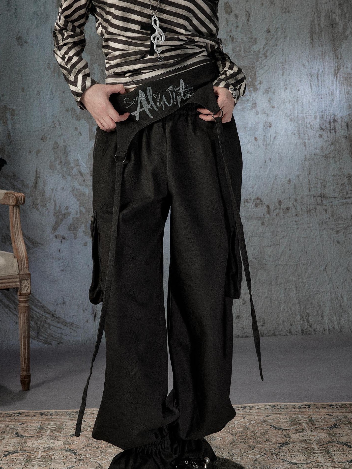 ALL iN plan Lightweight Double Waistband Tie Multiple Pockets Cuffed Women&