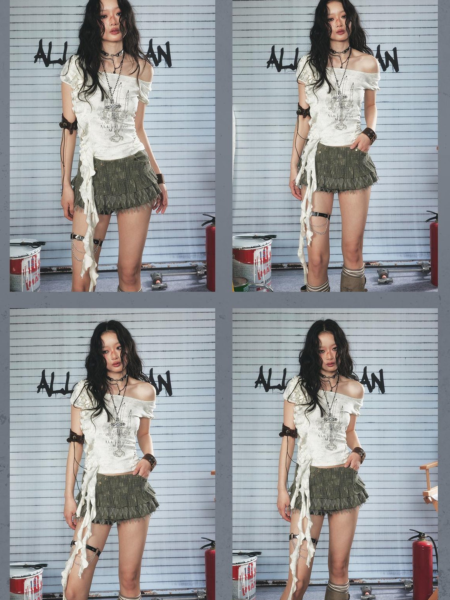 ALL iN plan Low Rise Layered Lace Short Skirt In Green