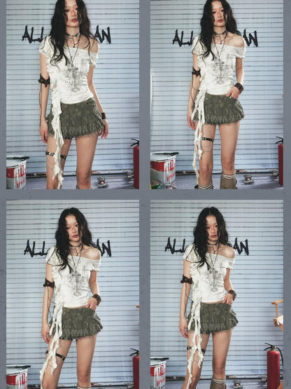 ALL iN plan Low Rise Layered Lace Short Skirt In Green