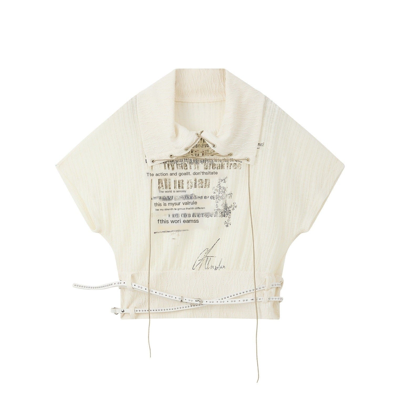 ALL iN plan Luxury Cropped Batwing Polo Collar Lettered Women White Short Sleeve T-Shirts