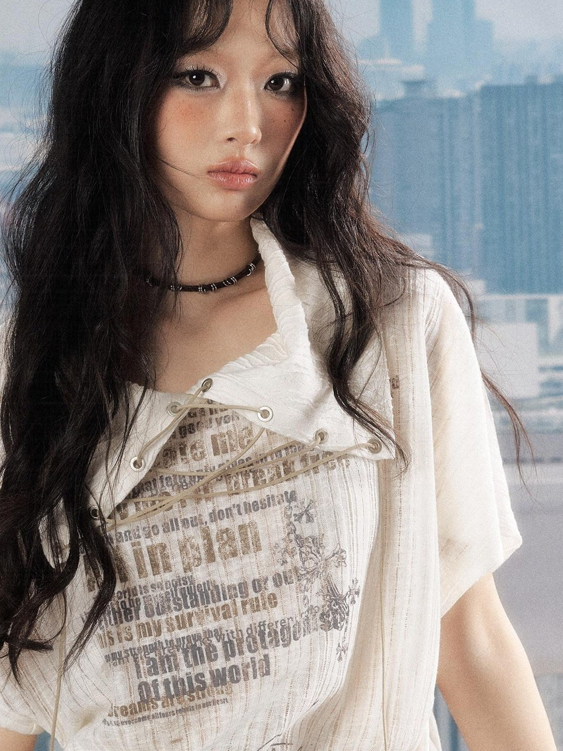 ALL iN plan Luxury Cropped Batwing Polo Collar Lettered Women White Short Sleeve T-Shirts