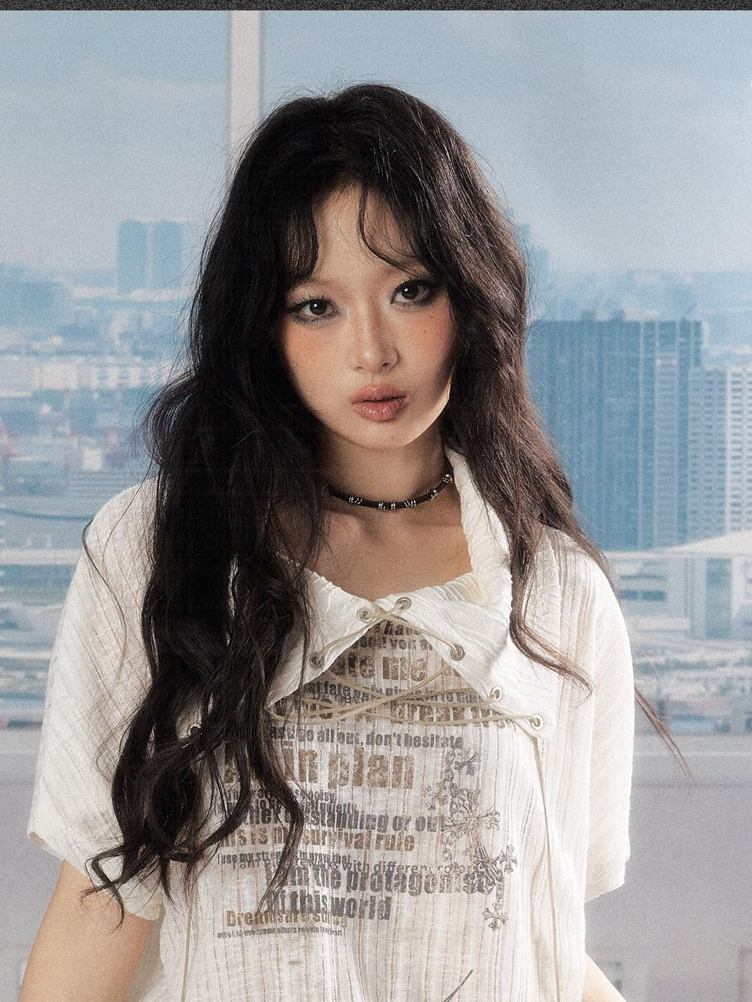 ALL iN plan Luxury Cropped Batwing Polo Collar Lettered Women White Short Sleeve T-Shirts