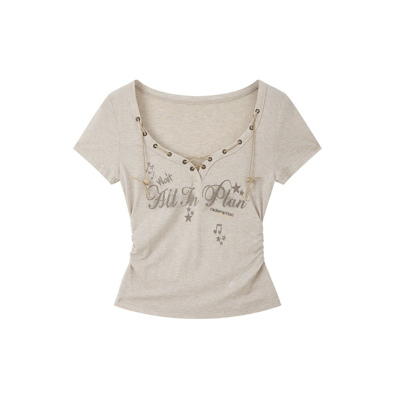 ALL iN plan Lyocell Cotton Blend Casual Cinched Waist Aline Sleeve Khaki Cropped Letter