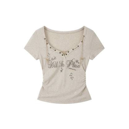 ALL iN plan Lyocell Cotton Blend Casual Cinched Waist Aline Sleeve Khaki Cropped Letter