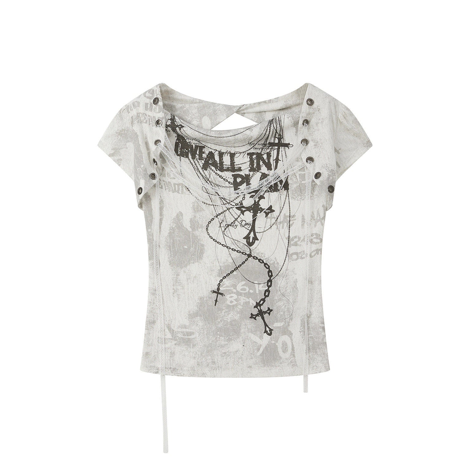 ALL iN plan Lyocell Fitted Crewneck A Line Printed Women Light Gray Short Sleeve T-Shirts