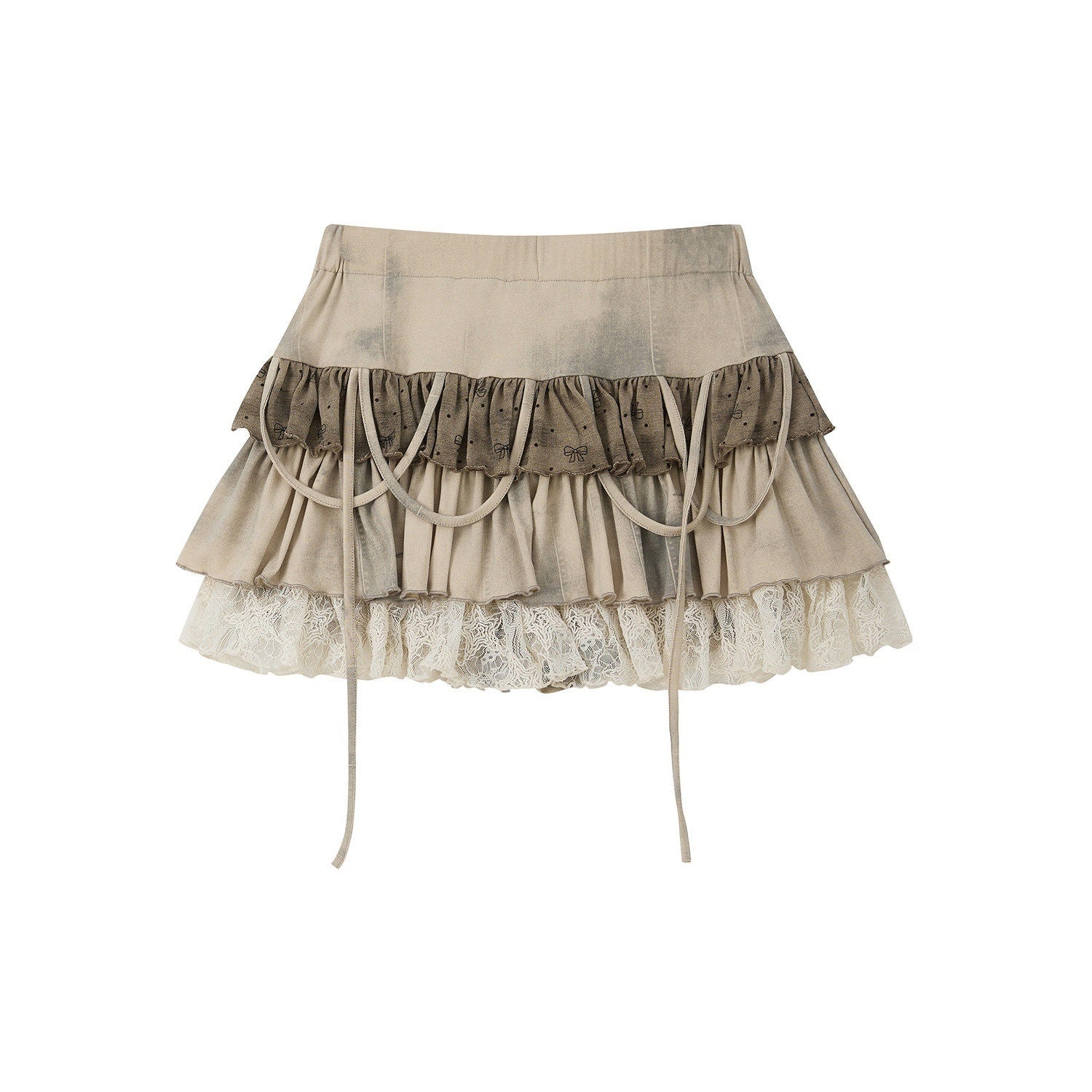 ALL iN plan Lyocell Ruffle Tiered Midi Flare Mid Waist Khaki Women Lightweight Skirt
