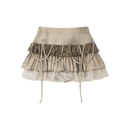 ALL iN plan Lyocell Ruffle Tiered Midi Flare Mid Waist Khaki Women Lightweight Skirt