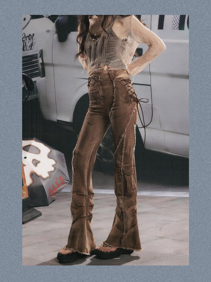 ALL iN plan Micro Flare Washed Drawstring Cargo High Waist Women&