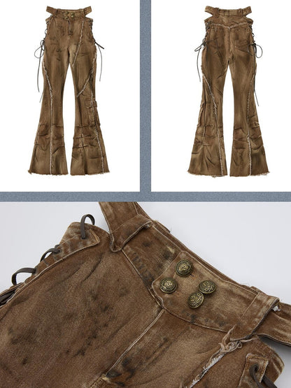 ALL iN plan Micro Flare Washed Drawstring Cargo High Waist Women&