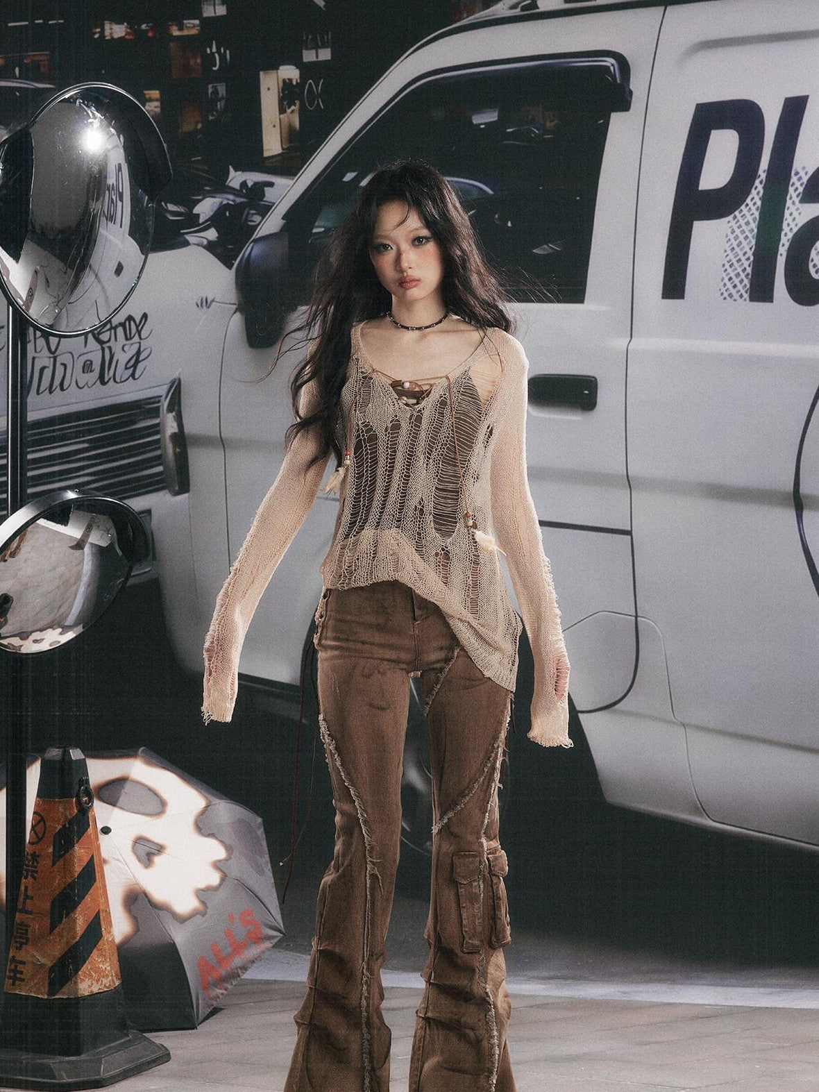 ALL iN plan Micro Flare Washed Drawstring Cargo High Waist Women&