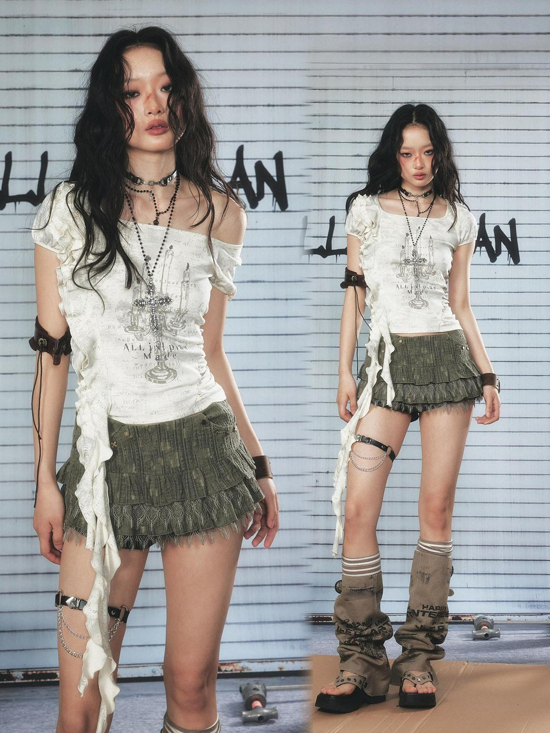 ALL iN plan Moisture Wicking Street Slim Fit Cross Print Women White Short Sleeve T-Shirts