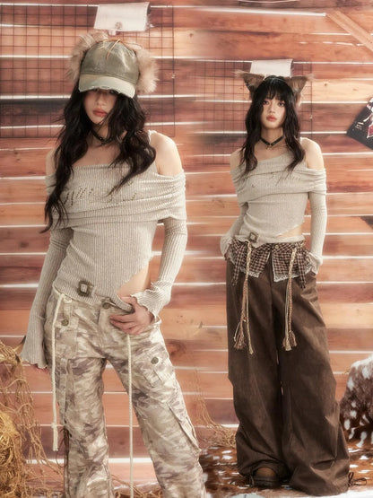 ALL iN plan Moonlight Hunter Asymmetric Crop Top Sweater