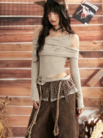 ALL iN plan Moonlight Hunter Asymmetric Crop Top Sweater