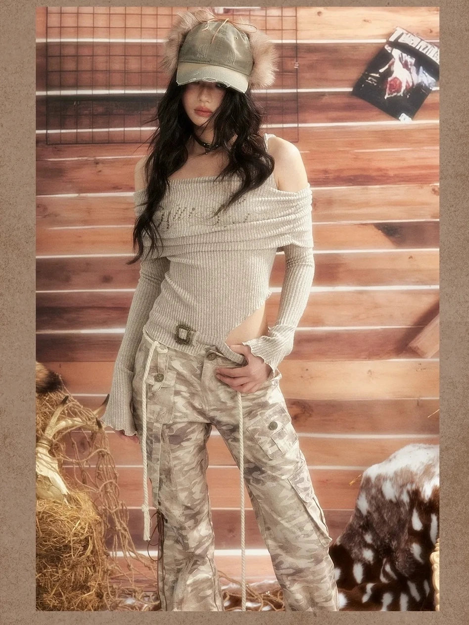 ALL iN plan Moonlight Hunter Asymmetric Crop Top Sweater