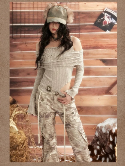 ALL iN plan Moonlight Hunter Asymmetric Crop Top Sweater