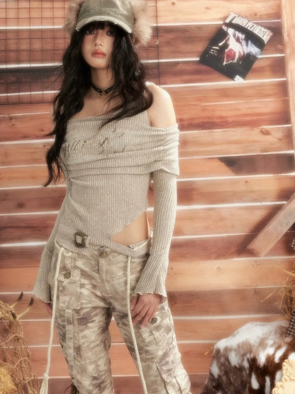 ALL iN plan Moonlight Hunter Asymmetric Crop Top Sweater