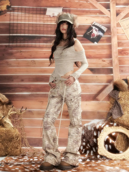 ALL iN plan Moonlight Hunter Asymmetric Crop Top Sweater