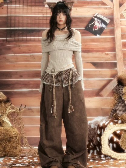 ALL iN plan Moonlight Hunter Asymmetric Crop Top Sweater