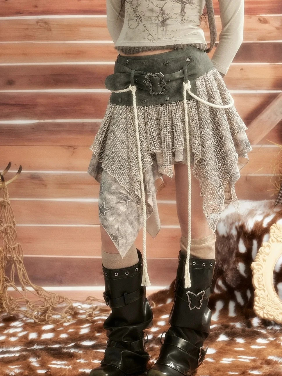 Moonlight Hunter Asymmetrical Mesh Skirt Skirt