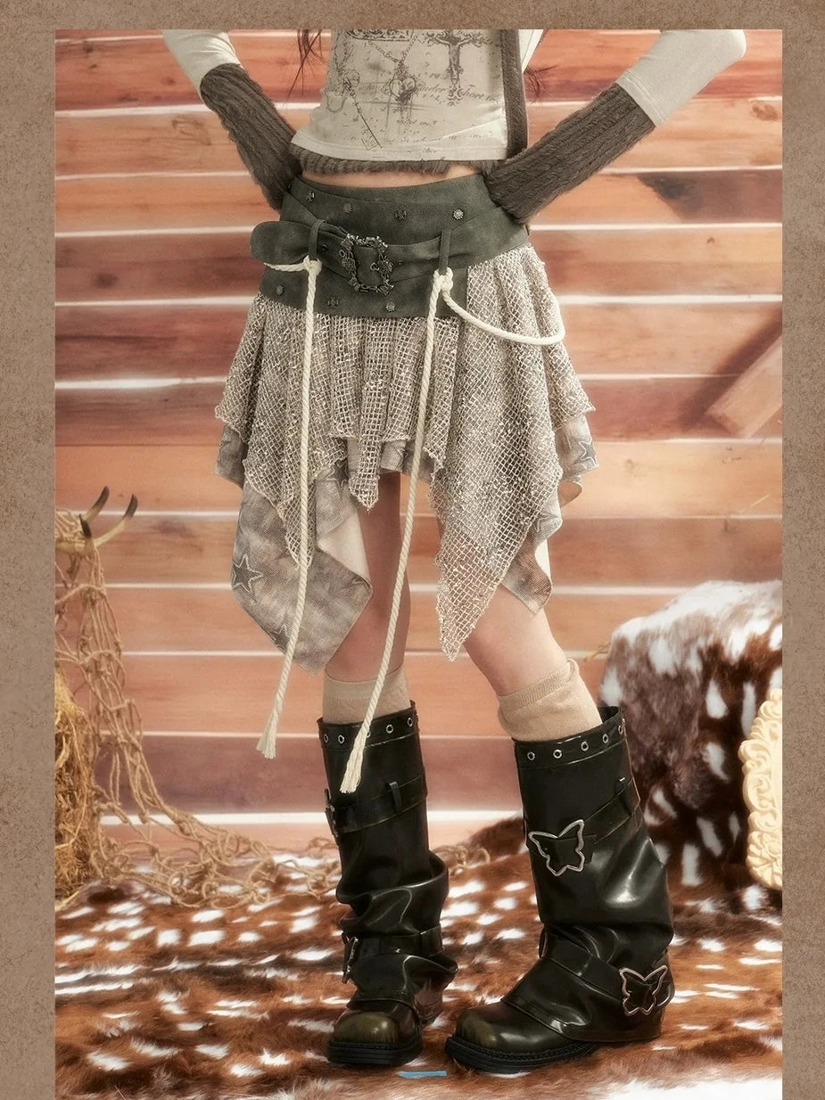 Moonlight Hunter Asymmetrical Mesh Skirt Skirt