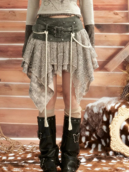 Moonlight Hunter Asymmetrical Mesh Skirt Skirt