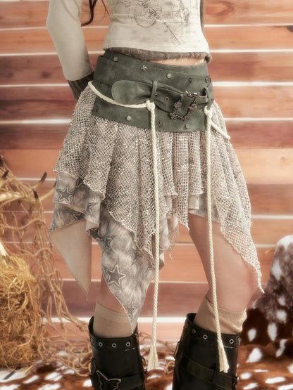 Moonlight Hunter Asymmetrical Mesh Skirt Skirt