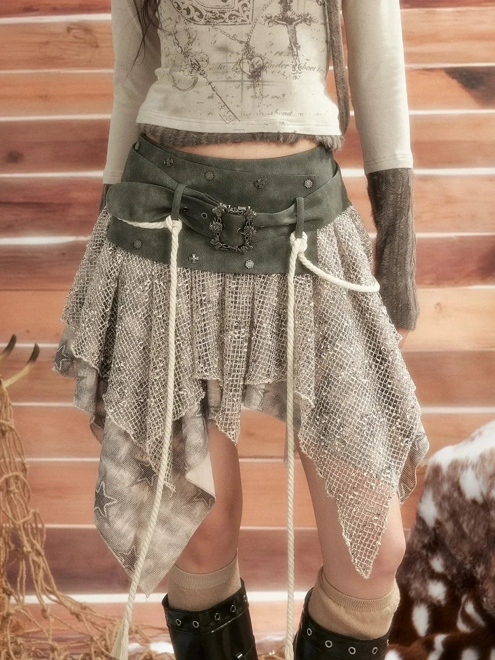 Moonlight Hunter Asymmetrical Mesh Skirt Skirt