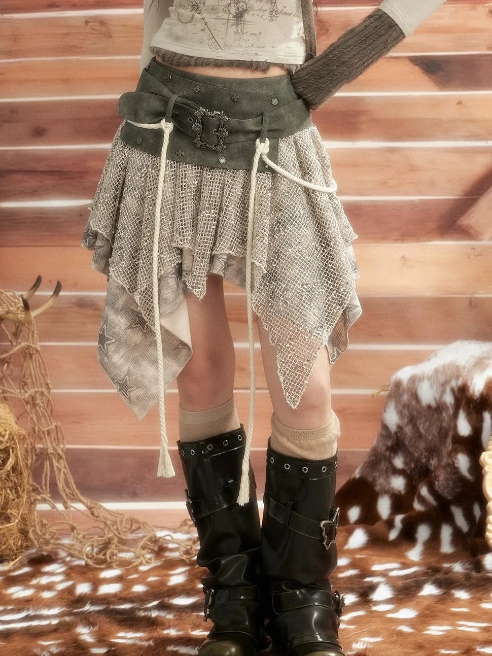 Moonlight Hunter Asymmetrical Mesh Skirt Skirt