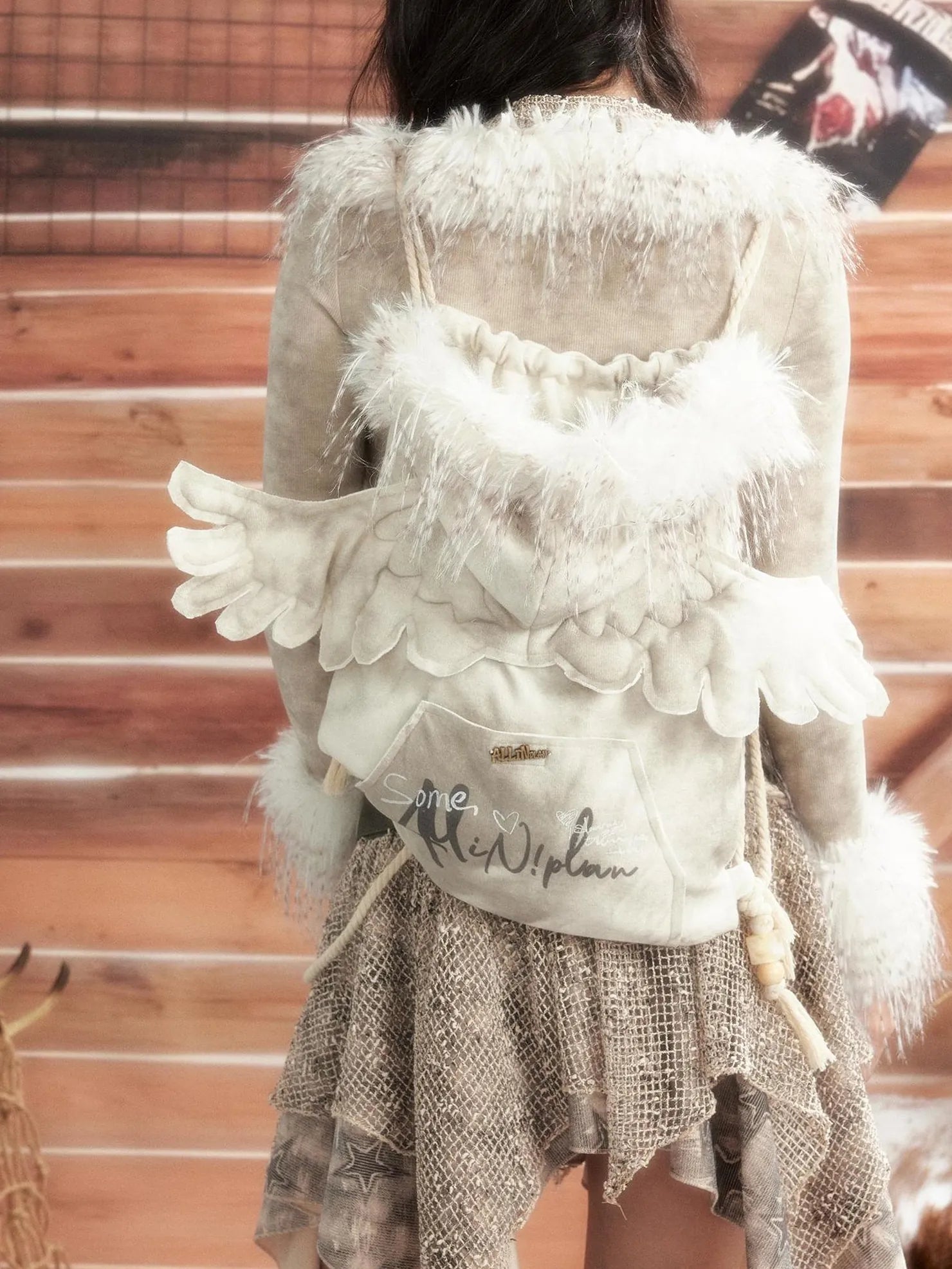 ALL iN plan Moonlight Hunter Fur Trimmed Hooded Backpack Bag