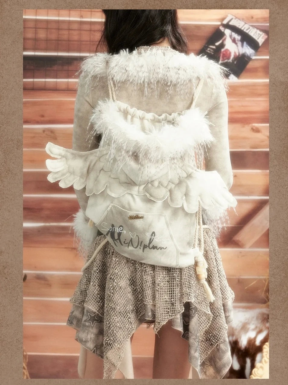 ALL iN plan Moonlight Hunter Fur Trimmed Hooded Backpack Bag