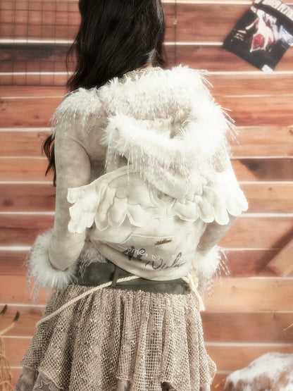 ALL iN plan Moonlight Hunter Fur Trimmed Hooded Backpack Bag