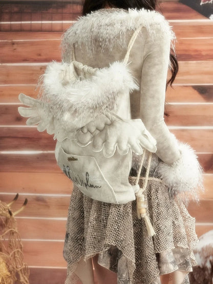 ALL iN plan Moonlight Hunter Fur Trimmed Hooded Backpack Bag