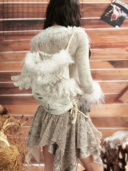 ALL iN plan Moonlight Hunter Fur Trimmed Hooded Backpack Bag