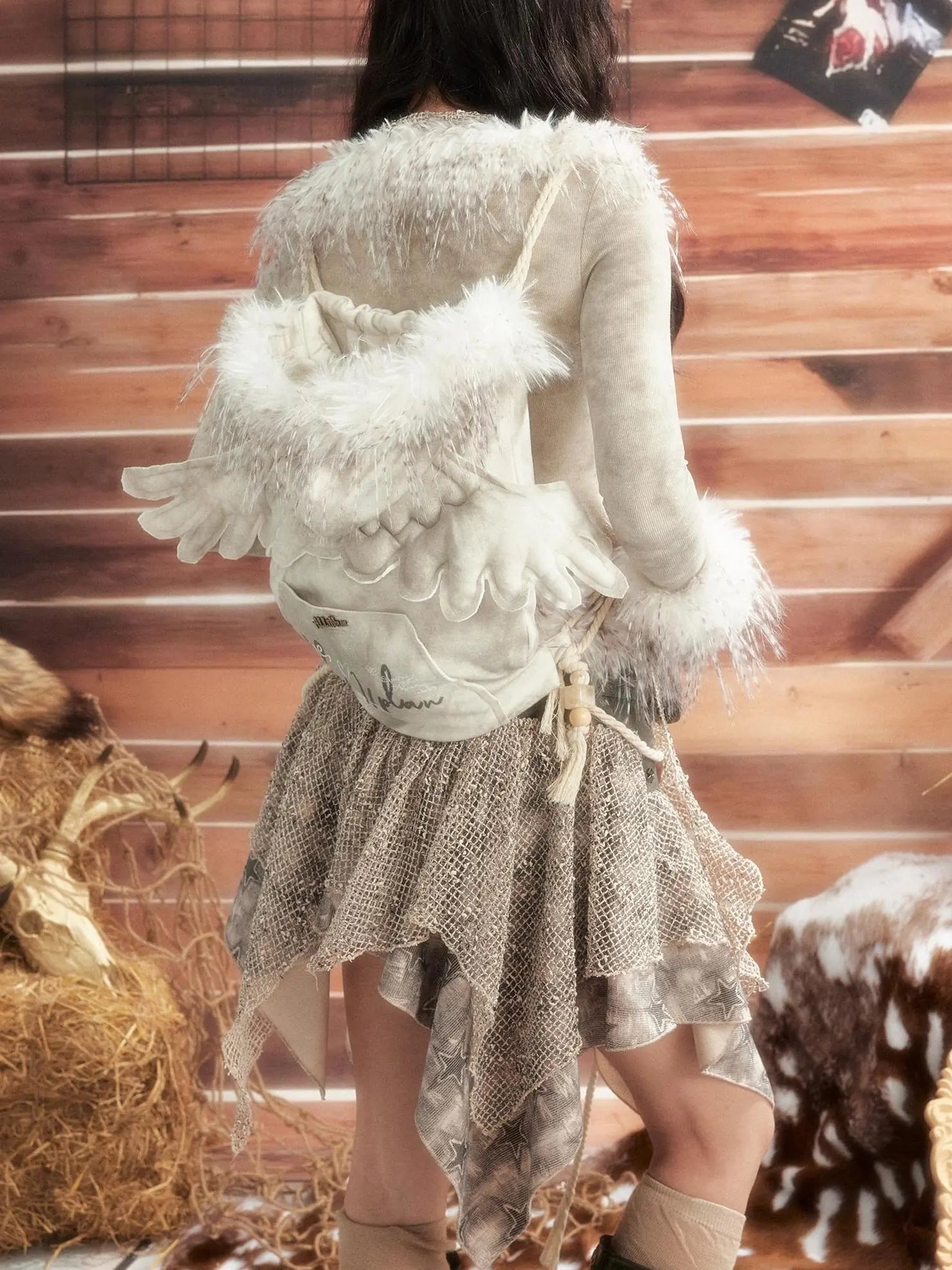 ALL iN plan Moonlight Hunter Fur Trimmed Hooded Backpack Bag