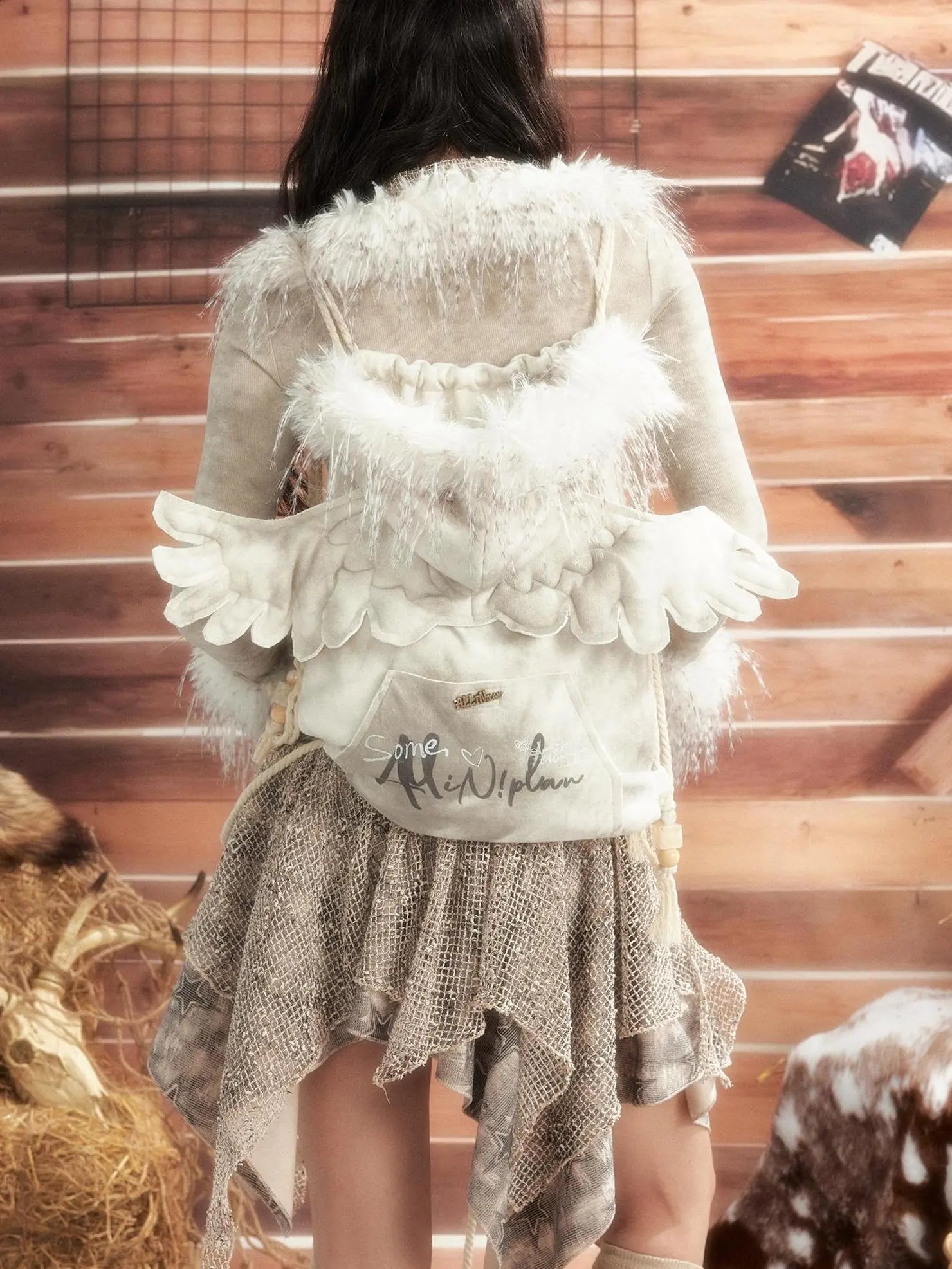 ALL iN plan Moonlight Hunter Fur Trimmed Hooded Backpack Bag