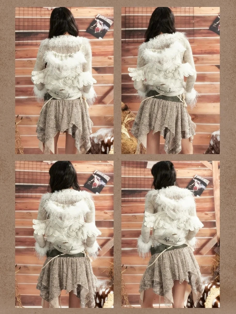 ALL iN plan Moonlight Hunter Fur Trimmed Hooded Backpack Bag