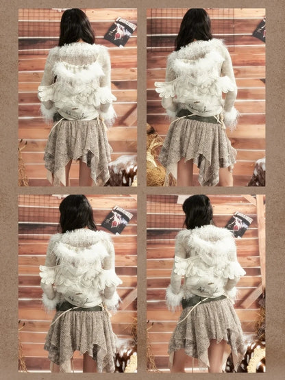 ALL iN plan Moonlight Hunter Fur Trimmed Hooded Backpack Bag