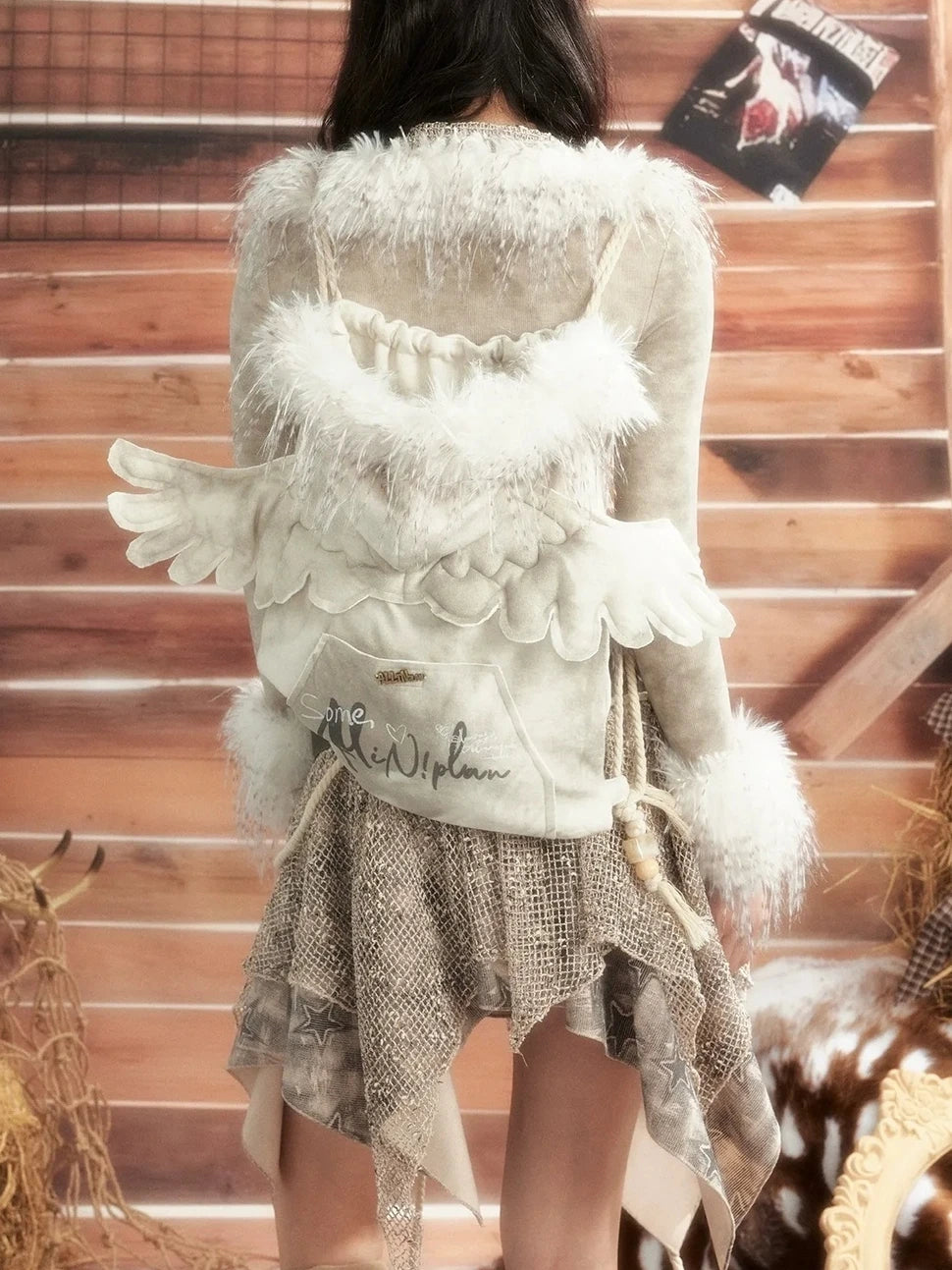 ALL iN plan Moonlight Hunter Fur Trimmed Hooded Backpack Bag