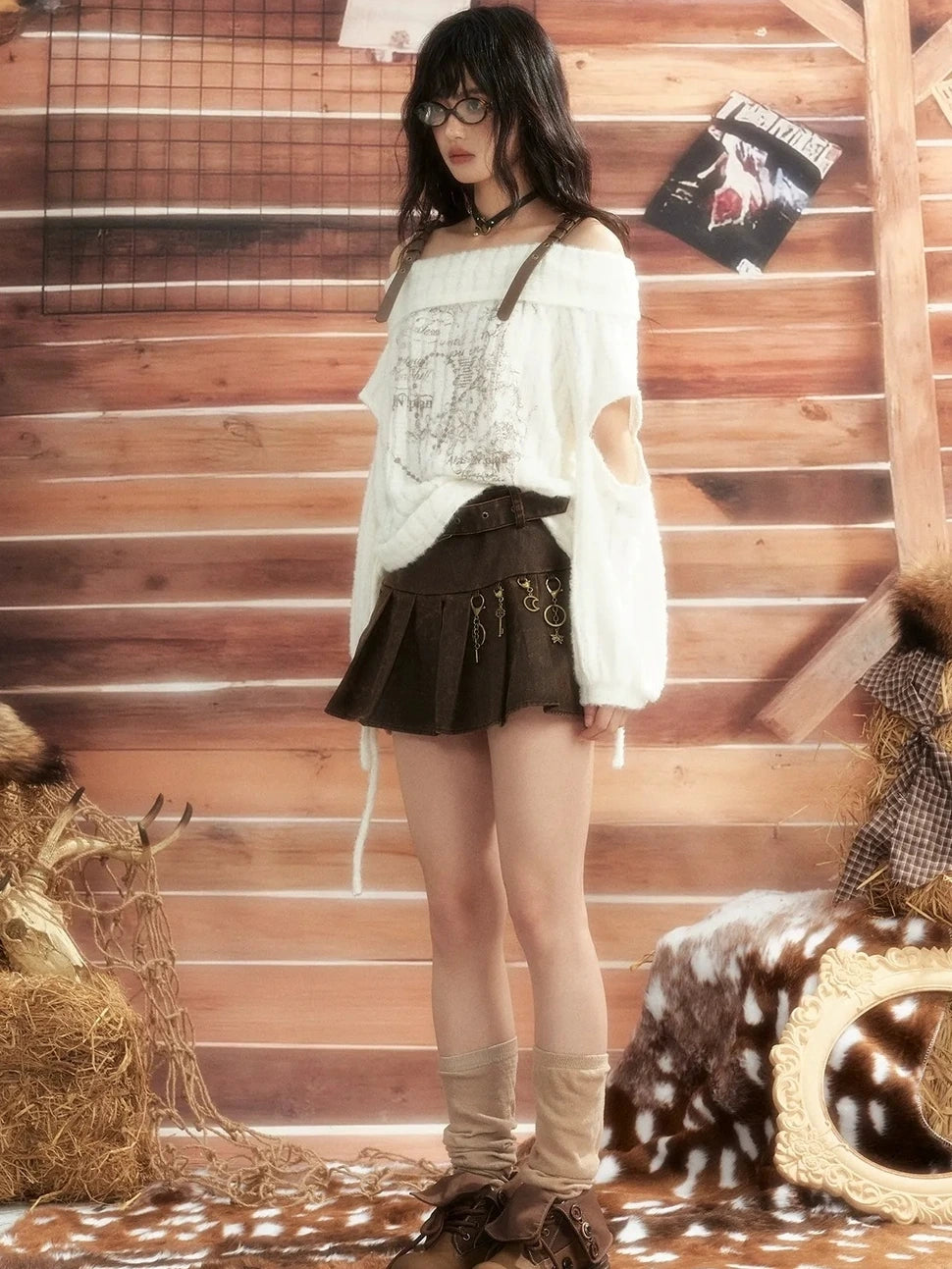 ALL iN plan Moonlight Hunter One Shoulder Knit Top Cardigan