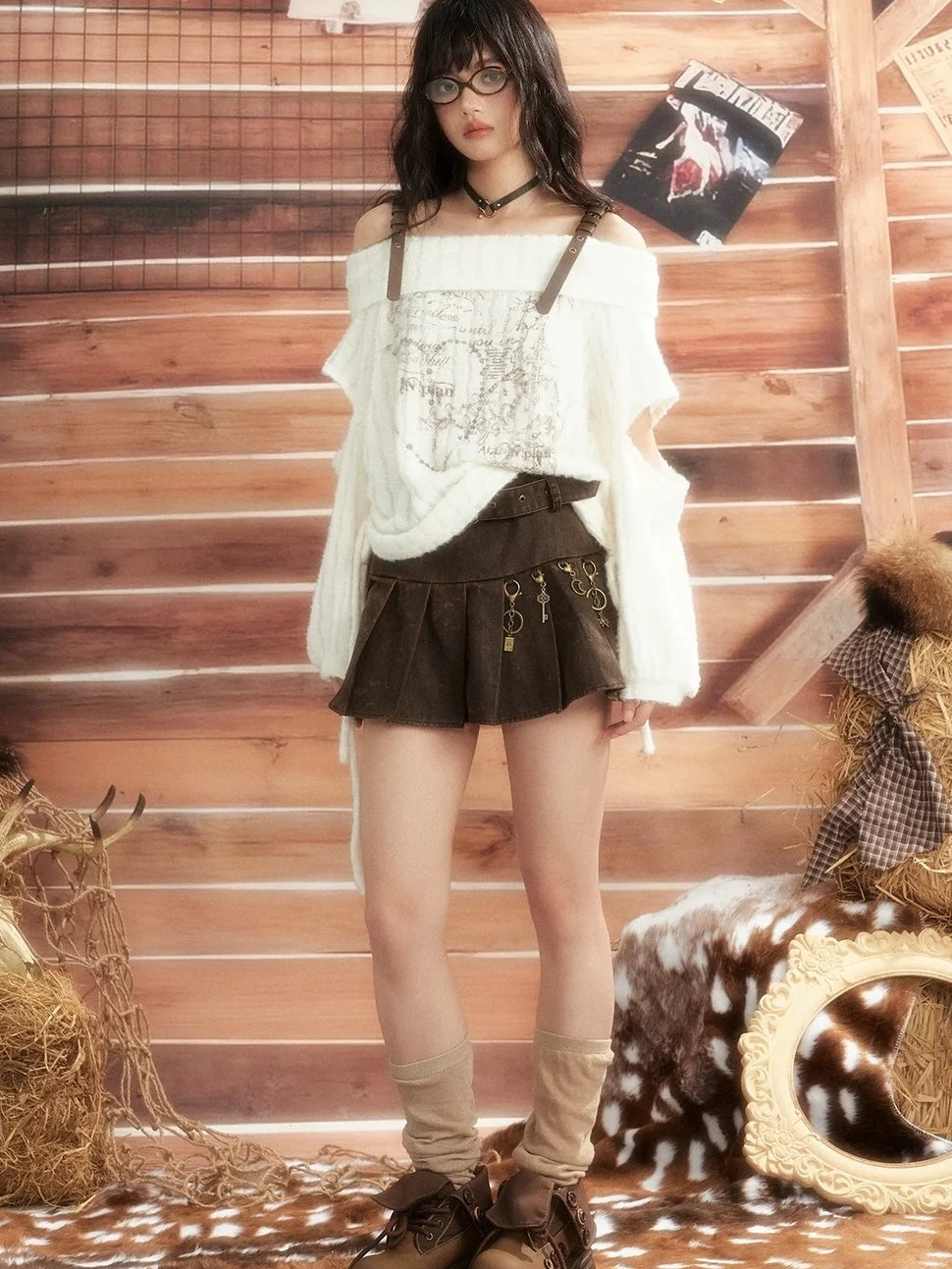 ALL iN plan Moonlight Hunter One Shoulder Knit Top Cardigan