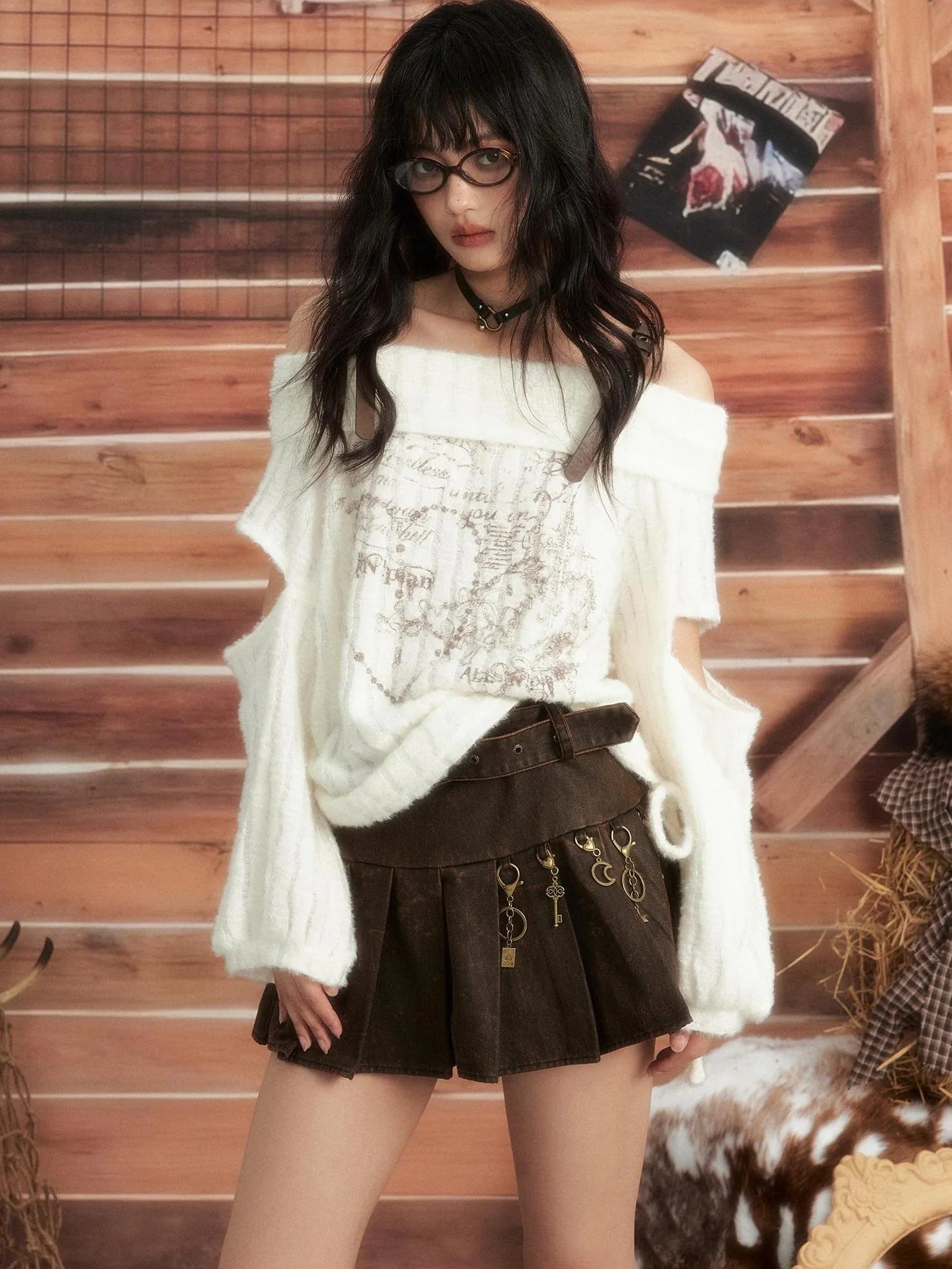 ALL iN plan Moonlight Hunter One Shoulder Knit Top Cardigan