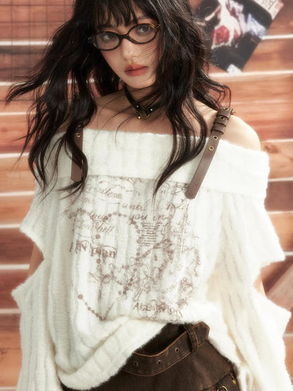 ALL iN plan Moonlight Hunter One Shoulder Knit Top Cardigan