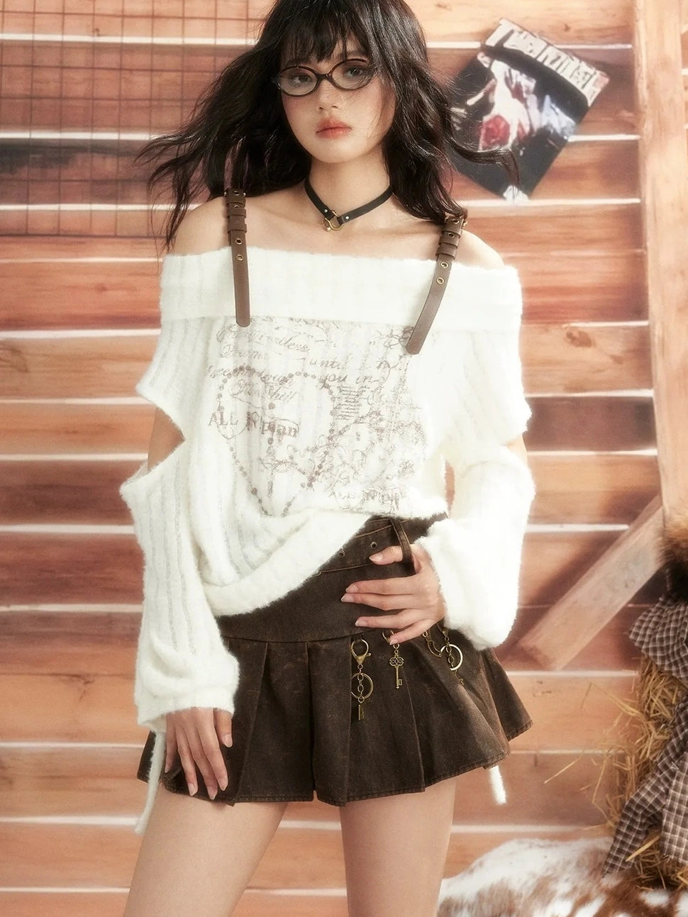 ALL iN plan Moonlight Hunter One Shoulder Knit Top Cardigan