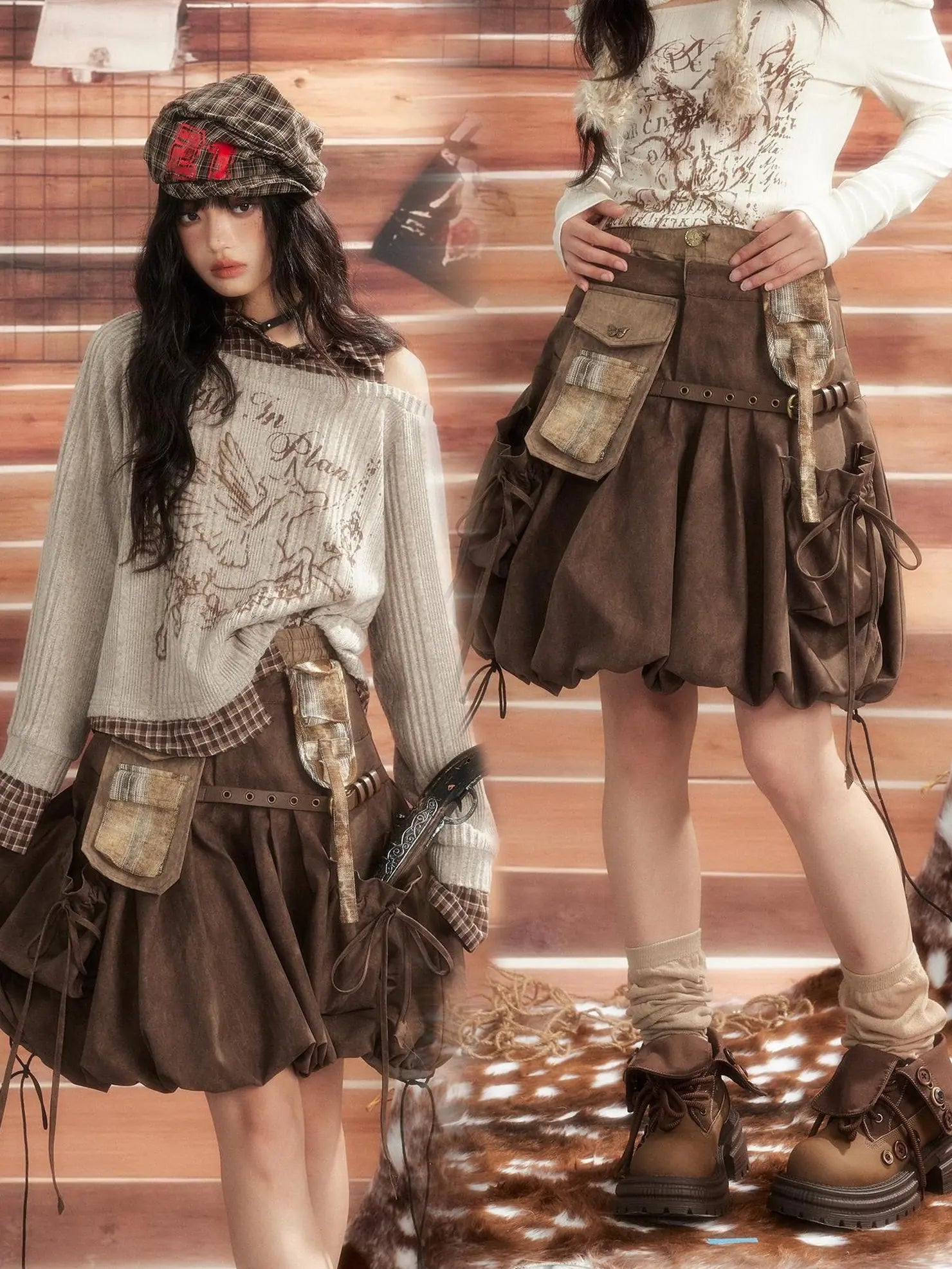 ALL iN plan Moonlight Hunter Pleated Pocket Maxi Skirt Skirt