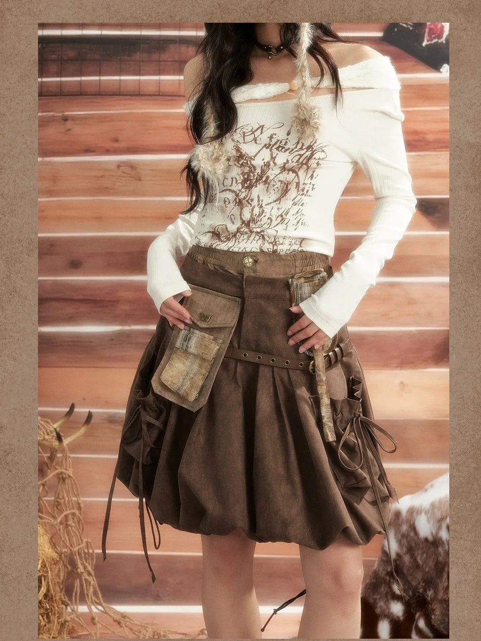 ALL iN plan Moonlight Hunter Pleated Pocket Maxi Skirt Skirt